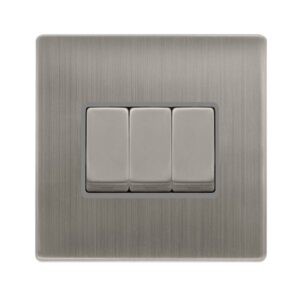 Click Scolmore - Click Definity Complete 10Ax Ingot 3 Gang 2 Way Switch Stainless Steel Cover Plate Grey Insert (SFSS413GY)