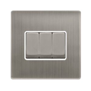 Click Scolmore - Click Definity Complete 10Ax Ingot 3 Gang 2 Way Switch Stainless Steel Cover Plate Polar White Insert (SFSS413PW)
