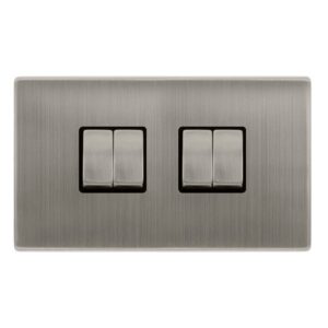 Click Scolmore - Click Definity Complete 10Ax Ingot 4 Gang 2 Way Switch Stainless Steel Cover Plate Black Insert (SFSS414BK)