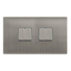 Click Scolmore - Click Definity Complete 10Ax Ingot 4 Gang 2 Way Switch Stainless Steel Cover Plate Grey Insert (SFSS414GY)