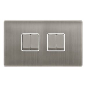 Click Scolmore - Click Definity Complete 10Ax Ingot 4 Gang 2 Way Switch Stainless Steel Cover Plate Polar White Insert (SFSS414PW)
