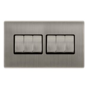 Click Scolmore - Click Definity Complete 10Ax Ingot 6 Gang 2 Way Switch Stainless Steel Cover Plate Black Insert (SFSS416BK)