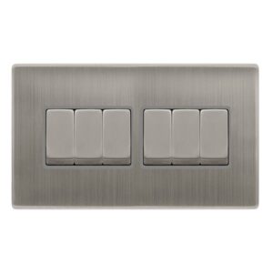 Click Scolmore - Click Definity Complete 10Ax Ingot 6 Gang 2 Way Switch Stainless Steel Cover Plate Grey Insert (SFSS416GY)
