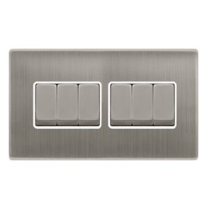 Click Scolmore - Click Definity Complete 10Ax Ingot 6 Gang 2 Way Switch Stainless Steel Cover Plate Polar White Insert (SFSS416PW)