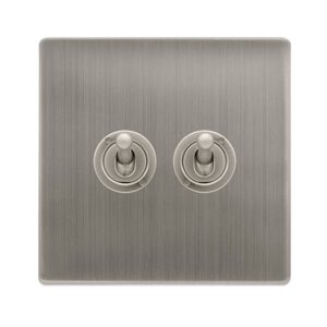 Click Scolmore - Click Definity Complete 10Ax 2 Gang 2 Way Toggle Switch Stainless Steel (SFSS422)