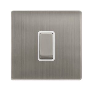 Click Scolmore - Click Definity Complete 10Ax Ingot 1 Gang Intermediate Switch Stainless Steel Cover Plate Polar White Insert (SFSS425PW)