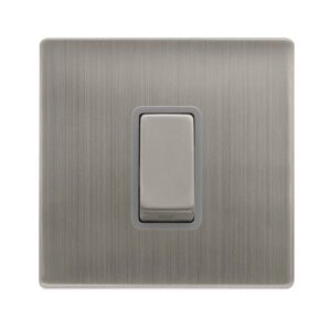 Click Scolmore - Click Definity Complete 50A Ingot 1 Gang Double Pole Switch Stainless Steel Cover Plate Grey Insert (SFSS500GY)