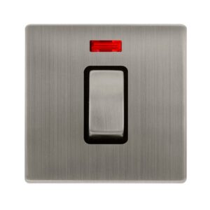 Click Scolmore - Click Definity Complete 50A Ingot 1 Gang Double Pole Switch With Neon Stainless Steel Cover Plate Black Insert (SFSS501BK)