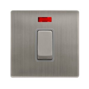 Click Scolmore - Click Definity Complete 50A Ingot 1 Gang Double Pole Switch With Neon Stainless Steel Cover Plate Grey Insert (SFSS501GY)