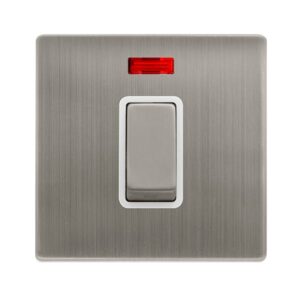 Click Scolmore - Click Definity Complete 50A Ingot 1 Gang Double Pole Switch With Neon Stainless Steel Cover Plate Polar White Insert (SFSS501PW)