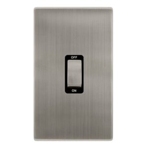 Click Scolmore - Click Definity Complete 50A Ingot 2 Gang Double Pole Switch Stainless Steel Cover Plate Black Insert (SFSS502BK)