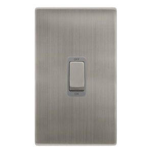 Click Scolmore - Click Definity Complete 50A Ingot 2 Gang Double Pole Switch Stainless Steel Cover Plate Grey Insert (SFSS502GY)