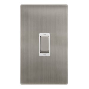 Click Scolmore - Click Definity Complete 50A Ingot 2 Gang Double Pole Switch Stainless Steel Cover Plate Polar White Insert (SFSS502PW)