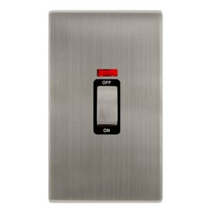 Click Scolmore - Click Definity Complete 50A Ingot 2 Gang Double Pole Switch With Neon Stainless Steel Cover Plate Black Insert (SFSS503BK)