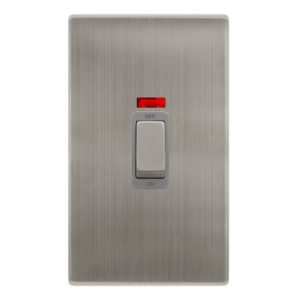 Click Scolmore - Click Definity Complete 50A Ingot 2 Gang Double Pole Switch With Neon Stainless Steel Cover Plate Grey Insert (SFSS503GY)