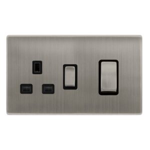 Click Scolmore - Click Definity Complete 50A Ingot Double Pole Switch With 13A Double Pole Switched Socket Stainless Steel Cover Plate Black Insert (SFSS504BK)