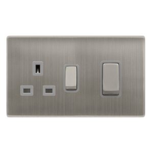 Click Scolmore - Click Definity Complete 50A Ingot Double Pole Switch With 13A Double Pole Switched Socket Stainless Steel Cover Plate Grey Insert (SFSS504GY)