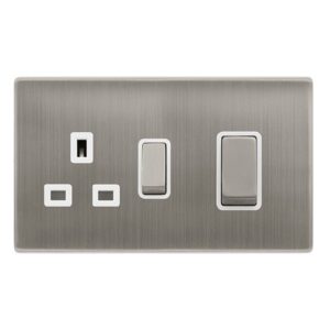 Click Scolmore - Click Definity Complete 50A Ingot Double Pole Switch With 13A Double Pole Switched Socket Stainless Steel Cover Plate Polar White Insert (SFSS504PW)