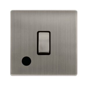 Click Scolmore - Click Definity Complete 20A Ingot Double Pole Switch With Flex Outlet Stainless Steel Cover Plate Black Insert (SFSS522BK)