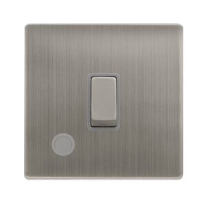 Click Scolmore - Click Definity Complete 20A Ingot Double Pole Switch With Flex Outlet Stainless Steel Cover Plate Grey Insert (SFSS522GY)
