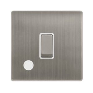 Click Scolmore - Click Definity Complete 20A Ingot Double Pole Switch With Flex Outlet Stainless Steel Cover Plate Polar White Insert (SFSS522PW)