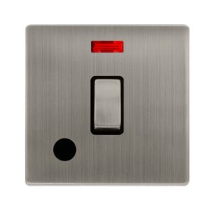 Click Scolmore - Click Definity Complete 20A Ingot Double Pole Switch With Neon & Flex Outlet Stainless Steel Cover Plate Black Insert (SFSS523BK)