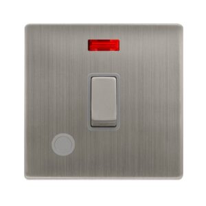 Click Scolmore - Click Definity Complete 20A Ingot Double Pole Switch With Neon & Flex Outlet Stainless Steel Cover Plate Grey Insert (SFSS523GY)