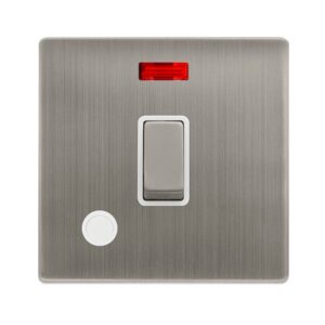 Click Scolmore - Click Definity Complete 20A Ingot Double Pole Switch With Neon & Flex Outlet Stainless Steel Cover Plate Polar White Insert (SFSS523PW)