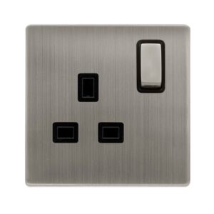 Click Scolmore - Click Definity Complete 13A Ingot 1 Gang Dp Switched Socket Stainless Steel Cover Plate Black Insert (SFSS535BK)