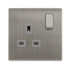 Click Scolmore - Click Definity Complete 13A Ingot 1 Gang Dp Switched Socket Stainless Steel Cover Plate Grey Insert (SFSS535GY)