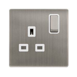 Click Scolmore - Click Definity Complete 13A Ingot 1 Gang Dp Switched Socket Stainless Steel Cover Plate Polar White Insert (SFSS535PW)
