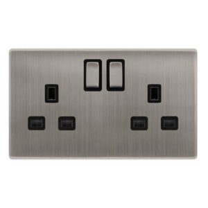 Click Scolmore - Click Definity Complete 13A Ingot 2 Gang Dp Switched Socket Stainless Steel Cover Plate Black Insert (SFSS536BK)