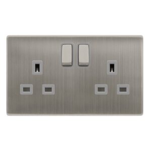 Click Scolmore - Click Definity Complete 13A Ingot 2 Gang Dp Switched Socket Stainless Steel Cover Plate Grey Insert (SFSS536GY)