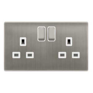 Click Scolmore - Click Definity Complete 13A Ingot 2 Gang Dp Switched Socket Stainless Steel Cover Plate Polar White Insert (SFSS536PW)