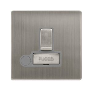 Click Scolmore - Click Definity Complete 13A Ingot Switched Fused Connection Unit With Optional Flex Outlet Stainless Steel Cover Plate Grey Insert (SFSS551GY)
