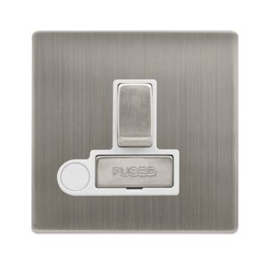 Click Scolmore - Click Definity Complete 13A Ingot Switched Fused Connection Unit With Optional Flex Outlet Stainless Steel Cover Plate Polar White Insert (SFSS551PW)
