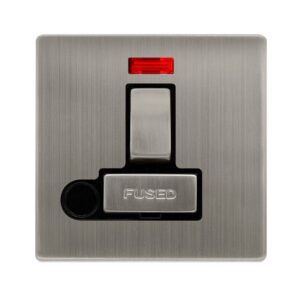 Click Scolmore - Click Definity Complete 13A Ingot Switched Fused Connection Unit With Neon & Optional Flex Outlet Stainless Steel Cover Plate Black Insert (SFSS552BK)