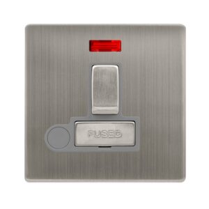 Click Scolmore - Click Definity Complete 13A Ingot Switched Fused Connection Unit With Neon & Optional Flex Outlet Stainless Steel Cover Plate Grey Insert (SFSS552GY)