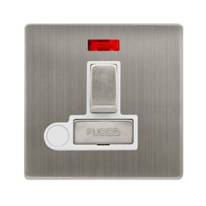 Click Scolmore - Click Definity Complete 13A Ingot Switched Fused Connection Unit With Neon & Optional Flex Outlet Stainless Steel Cover Plate Polar White Insert (SFSS552PW)