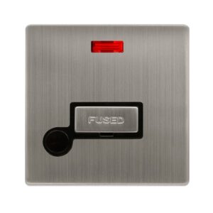 Click Scolmore - Click Definity Complete 13A Ingot Fused Connection Unit With Neon & Optional Flex Outlet Stainless Steel Cover Plate Black Insert (SFSS553BK)