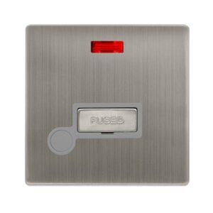 Click Scolmore - Click Definity Complete 13A Ingot Fused Connection Unit With Neon & Optional Flex Outlet Stainless Steel Cover Plate Grey Insert (SFSS553GY)