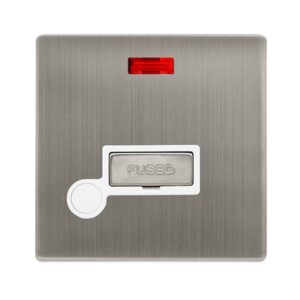 Click Scolmore - Click Definity Complete 13A Ingot Fused Connection Unit With Neon & Optional Flex Outlet Stainless Steel Cover Plate Polar White Insert (SFSS553PW)