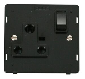Click Scolmore - Click Definity 1 Gang 15A Round Pin Switched Socket Insert Black (SIN034BK)