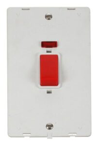 Click Scolmore - Click Definity 45A 2 Gang Plate Dp Switch With Neon Insert White (SIN203PW)