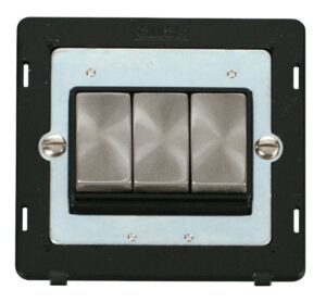 Click Scolmore - Click Definity Ingot 10Ax 3 Gang 2 Way Switch Insert Black / Brushed Stainless (SIN413BKBS)