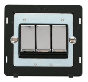 Click Scolmore - Click Definity Ingot 10Ax 3 Gang 2 Way Switch Insert Black / Chrome (SIN413BKCH)