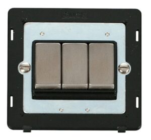 Click Scolmore - Click Definity Ingot 10Ax 3 Gang 2 Way Switch Insert Black / Stainless Steel (SIN413BKSS)