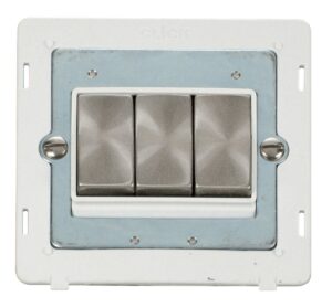 Click Scolmore - Click Definity Ingot 10Ax 3 Gang 2 Way Switch Insert White / Brushed Stainless (SIN413PWBS)