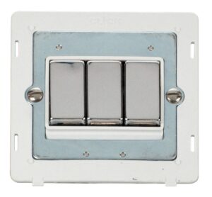Click Scolmore - Click Definity Ingot 10Ax 3 Gang 2 Way Switch Insert White / Chrome (SIN413PWCH)