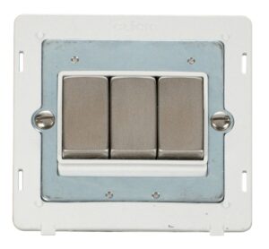 Click Scolmore - Click Definity Ingot 10Ax 3 Gang 2 Way Switch Insert White / Stainless Steel (SIN413PWSS)